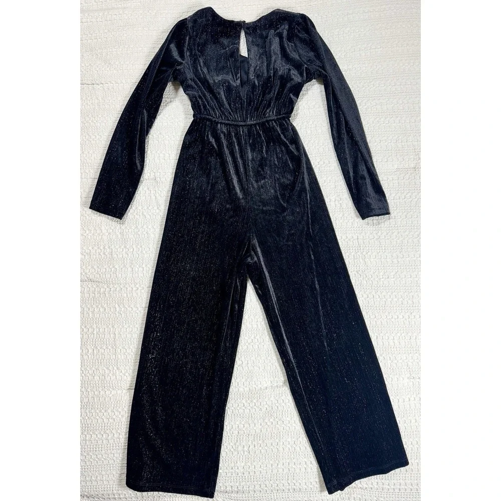 Three‎ Pink Hearts Black Shimmer Jumpsuit Girls Size Small Holiday Party Formal